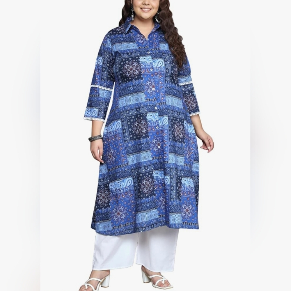 Tissu Women's Button Down Plus Size Printed Kurta